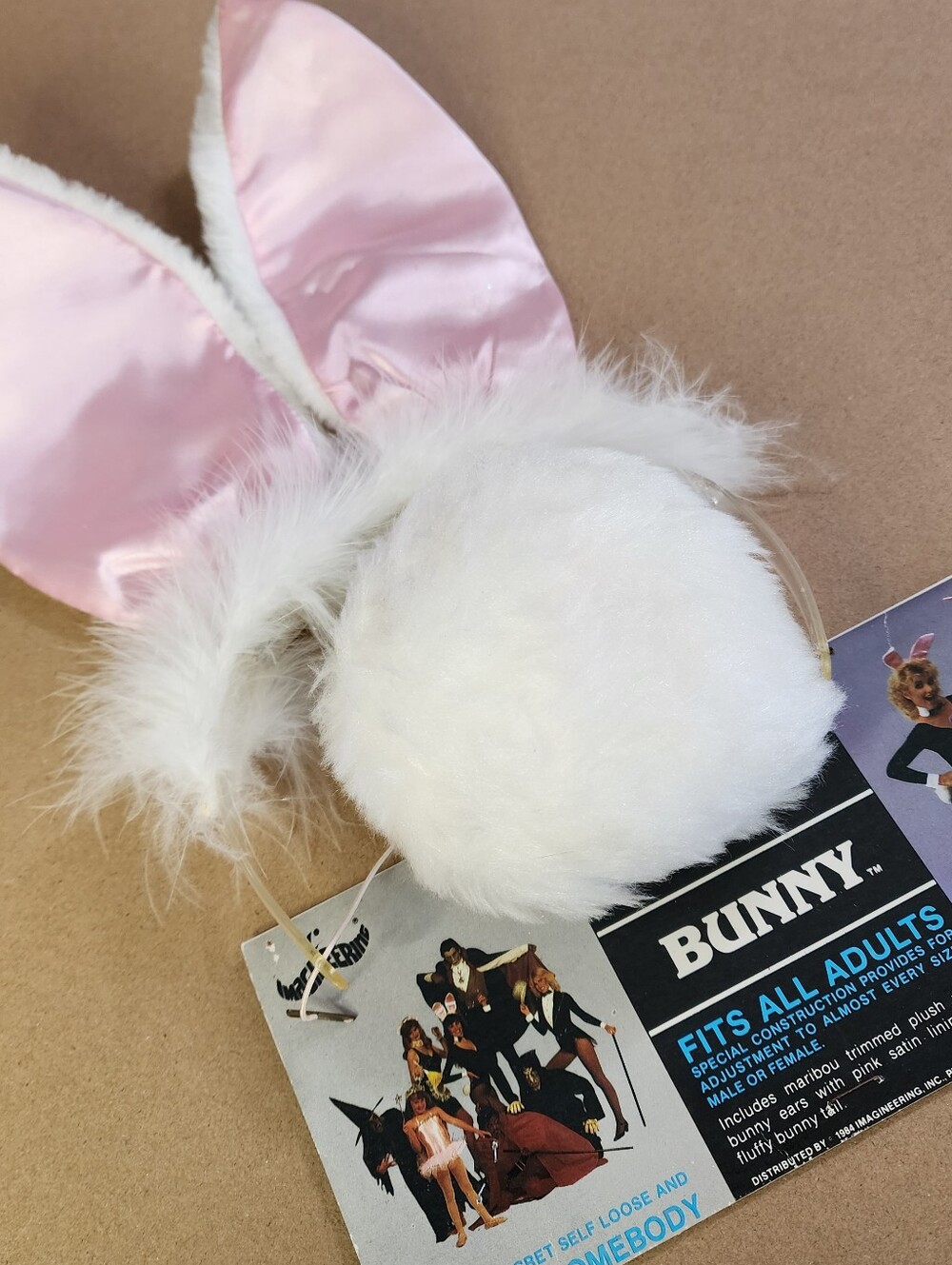 Vintage 1984 Bunny Costume Accessories Pink Satin Lined Ears & Tail Imagineering